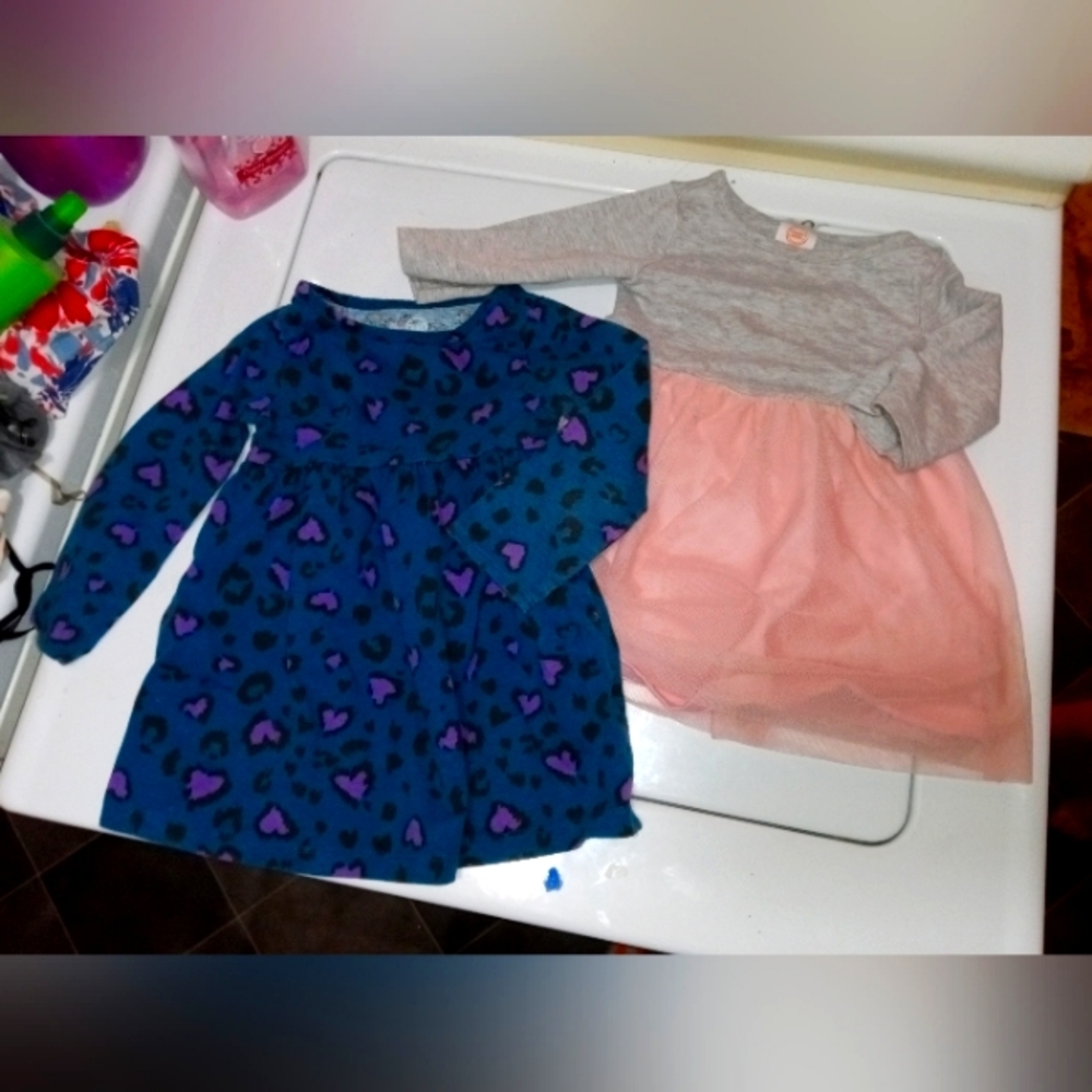 Two toddler girl winter long sleeve dresses size 18 months
